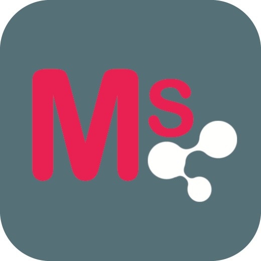 Rotes M und S auf grauem Hintergrund und drei weisse Kreise die mit einem Strich verbunden sind.