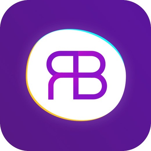 violetter Schriftzug RB in weissem Kreis auf violettem Hintergrund
