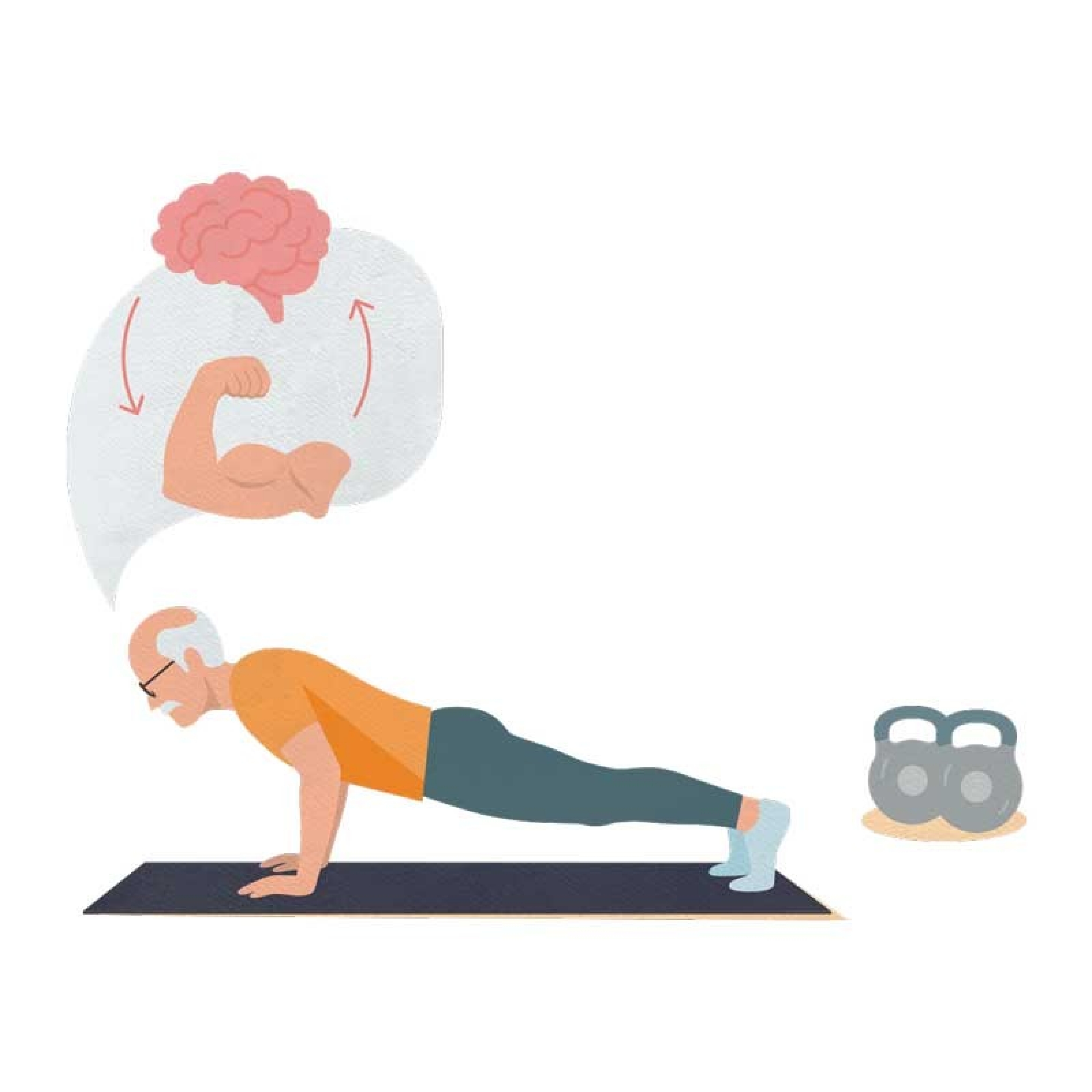 Eine Illustration eines älteren Mannes, der Krafttraining macht.