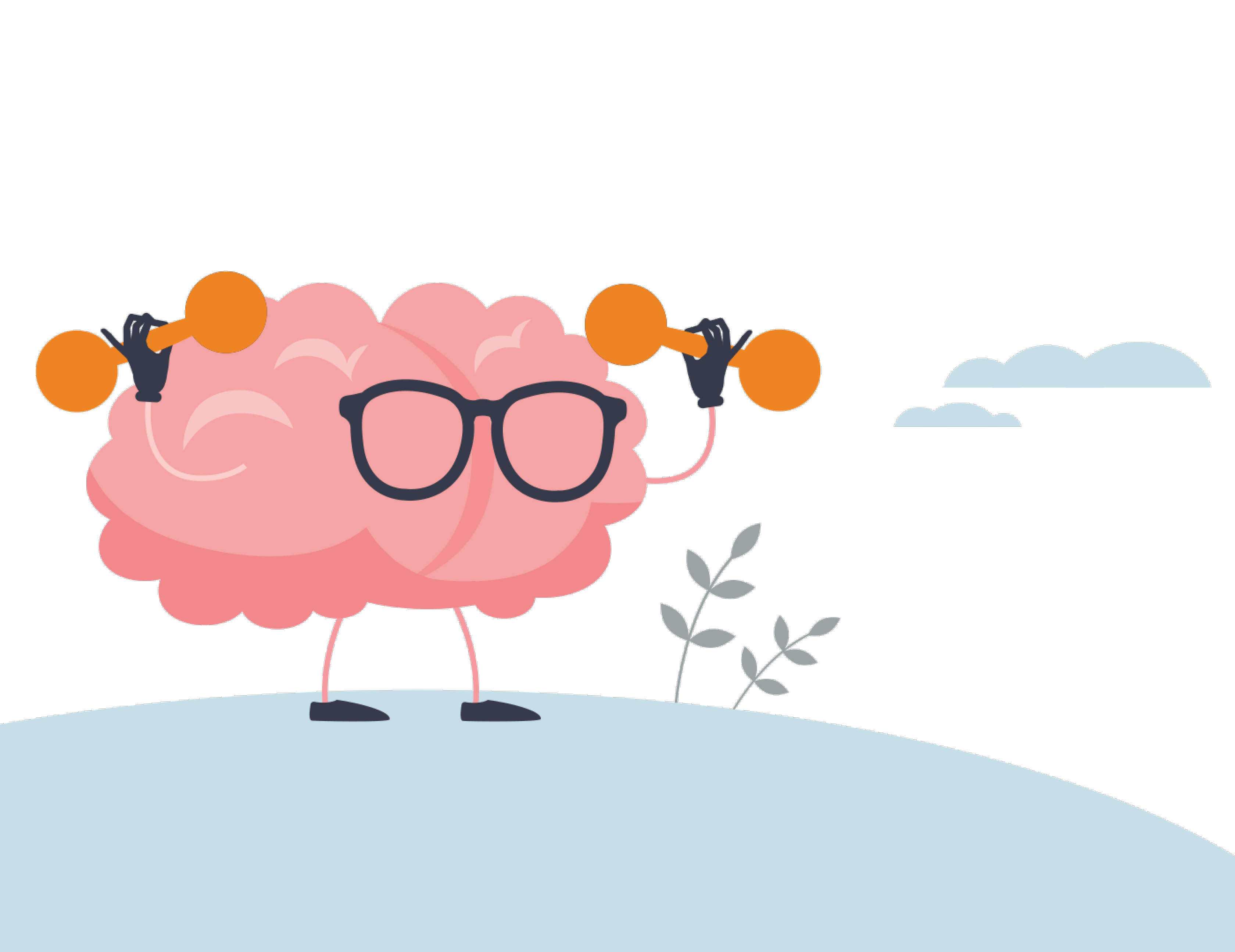 Die Illustration zeigt ein Gehirn, das mit Hanteln trainiert.