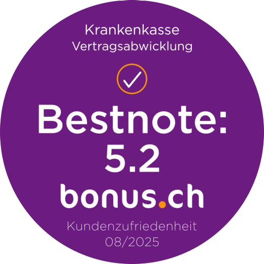 Vertragsabwicklung - Bonus.ch hat der CONCORDIA im Jahr 2025 die Bestnote 5.2 zur Vertragsabwicklung verliehen