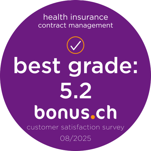 Vertragsabwicklung - Bonus.ch hat der CONCORDIA im Jahr 2025 die Bestnote 5.2 zur Vertragsabwicklung verliehen